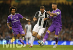 03.06.2017,  Fussball UEFA Champions-League Finale 2017, Juventus Turin - Real Madrid, im National Stadium of Wales in Cardiff. v.l. Marcelo (Real Madrid) , Gonzalo Higuain (Juventus Turin) gegen Sergio Ramos (Real Madrid) 