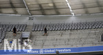 12.07.2017, Fussball 1.Bundesliga 2017/2018,  Pressekonferenz in der Allianz Arena Mnchen, FC Bayern Mnchen stellt den Neuzugang aus Madrid vor, James Rodriguez (FC Bayern Mnchen). Derzeit ist die Arena eine Baustelle, die grauen Sitze werden gerade neu eingebaut.