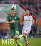 17.03.2018,  Fussball 1.Liga 2017/2018, 27.Spieltag, FC Augsburg - SV Werder Bremen, in der WWK-Arena Augsburg, v.li: Niklas Moisander (SV Werder Bremen) gegen Ja-Cheol Koo (Augsburg).