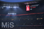 31.03.2018, Fussball 1. Bundesliga 2017/2018, 28. Spieltag, FC Bayern Mnchen - Borussia Dortmund, in der Allianz-Arena Mnchen. Auf der Anzeigetafel steht: 75000 Zuschauer.