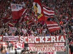 17.04.2018, Fussball DFB Pokal 2017/2018, Halbfinale, Bayer Leverkusen - FC Bayern Mnchen, in der BayArena Leverkusen. Bayernfans der Schickeria. 