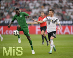 08.06.2018, Fussball Lnderspiel, Deutschland - Saudi Arabien, in der BayArena Leverkusen. v.li: Omar Hawsawi (Saudi-Arabien) am Ball gegen Marco Reus (Deutschland).