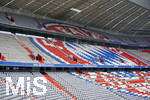 02.07.2018, Fussball 1. Bundesliga 2018/2019, FC Bayern Mnchen, Pressekonferenz Trainer Niko Kovac in der Allianz-Arena Mnchen. Neues Farb-Design in der Allianz Arena, nach dem Auszug der Lwen wird vieles in den roten Vereinsfarben des FC Bayern angestrichen, auch die Sitze werden ausgetauscht. Auf der Nordtribne ensteht das Bayern-Logo mit farbigen Sitzen. 