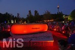 04.08.2018, Legoland Gnzburg in Bayern,  Legoland bei Nacht. Die Miniatur-Stdte sind Nachts beleuchtet. Hier auch die Nachbildung der Allianz-Arena Mnchen.