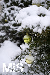 10.01.2019, Winter in Bad Wrishofen im Allgu,  Nach starkem Schneefall hat sich die Kurstadt in ein Winterwunderland verwandelt.  Christbaumkugeln im Schnee.