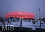 11.01.2019, Wintereinbruch in Bayern, Auf den Parkpltzen vor der Allianz-Arena in Mnchen liegt Schnee.
