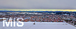 08.02.2019, Mindelheim, Landschaft im Winter, Luftaufnahme mit einer Drohne, im Hintergrund sieht man die Alpenkette in ca 60km Entfernung aufgrunde der Fhn-Wetterlage.