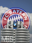 ACHTUNG MONTAGE!!! 
08.12.2018, Fussball 1. Bundesliga 2018/2019,  FC Bayern Mnchen, ber der BMW-Konzernzentrale in Mnchen geht das Logo des FC Bayern auf.
FOTOMONTAGE BEZGLICH EVENTUELLEM NEUEN FC BAYERN SPONSOR BMW AB 2025. 

