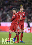 17.03.2019, Fussball 1. Bundesliga 2018/2019, 26. Spieltag, FC Bayern Mnchen - 1.FSV Mainz 05, in der Allianz-Arena Mnchen.  v.li: James Rodriguez (FC Bayern Mnchen) und Leon Goretzka (FC Bayern Mnchen).

 
