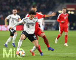 20.03.2019, Fussball, Lnderspiel, Deutschland - Serbien, in der Volkswagen Arena Wolfsburg. (L-R) Leroy Sane (Deutschland) gegen Nikola Maksimovic (Serbien)


