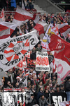 13.04.2019, Fussball 1. Bundesliga 2018/2019, 29. Spieltag, VfB Stuttgart - Bayer Leverkusen, in der Mercedes-Benz-Arena Stuttgart,  Stuttgarter Fans schwenken ihre Flaggen und Banner


 

