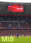04.05.2019, Fussball 1. Bundesliga 2018/2019, 32. Spieltag, FC Bayern Mnchen - Hannover 96, in der Allianz Arena Mnchen. 75000 Zuschauer steht auf der Anzeigetafel. Ausverkaufte Arena.

 
