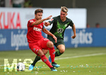 17.08.2019, Fussball 1. Bundesliga 2019/2020, 1. Spieltag, VfL Wolfsburg - 1. FC Kln , in der Volkswagen Arena Wolfsburg. (L-R) Jonas Hector (Kln) gegen Felix Klaus (Wolfsburg) 



