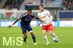02.10.2019, Fussball UEFA Champions League 2019/2020, Gruppenphase, 2.Spieltag, RB Leipzig - Olympique Lyon, in der Red Bull Arena Leipzig. (L-R) Thiago Mendes (Olympique Lyon) gegen Timo Werner (RB Leipzig)


