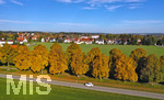 15.10.2019, Herbstimpressionen in Bad Wrishofen im Allgu,  Auto fhrt an einer Allee entlang. Luftbild 


