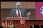 15.11.2019, Fussball 1. Bundesliga 2019/2020,  FC Bayern Mnchen, Jahreshauptversammlung 2019 in der Olympiahalle Mnchen,  Prsident Uli Hoeness (FC Bayern) bei seiner letzten Rede vor den Mitgliedern.  

 
