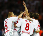Fussball DFB-Pokal-Finale in Berlin, 26.05.2007,  VfB Stuttgart - 1.FC Nürnberg, Marco ENGELHARDT (2. von links, Nuernberg) jubelt nach seinem Treffer zum 1:2. v.l.  Andreas WOLF, Dominik REINHARDT, Jan POLAK,  und Ivan SAENKO (alle Nuernberg) freuen sich mit dem Torschuetzen.  