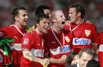Fussball 1.Bundesliga 2006/07:  34. Spieltag,  VfB Stuttgart - FC Energie Cottbus  19.05.2007, Meisterschaftsfeier der  Stuttgarter Spieler. v.l.n.r. Markus BABBEL, Benjamin LAUTH, Ludovic MAGNIN und Marco STRELLER.  