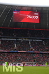 04.05.2019, Fussball 1. Bundesliga 2018/2019, 32. Spieltag, FC Bayern Mnchen - Hannover 96, in der Allianz Arena Mnchen. 75000 Zuschauer steht auf der Anzeigetafel. Ausverkaufte Arena.

 
