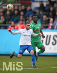 15.02.2020, Fussball 3. Liga 2019/2020, 24. Spieltag, SV Meppen  - TSV 1860 Mnchen, in der Hnsch-Arena Meppen. (L-R) Markus Ballmert (SV Meppen) gegen Prince Osei Owusu (1860 Mnchen)


