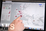 23.02.2020, Coronavirus-Flle auf einer interaktiven Europa-Karte auf einem Computerbildschirm. Heute (23.03.2020) sind 27546 Infizierte personen, 422 geheilt, 115 gestorben.