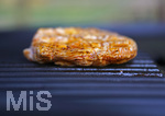 19.06.2020, Grillen auf dem Balkon im Sommer, Grillfleisch von der Pute, fertig mariniert und gegart auf dem Elektrogrill.