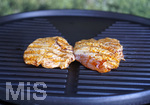 19.06.2020, Grillen auf dem Balkon im Sommer, Grillfleisch von der Pute, fertig mariniert und gegart auf dem Elektrogrill.