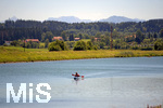 08.07.2020,  Luftbild an der Iller bei Krugzell im Allgu.  Ein Kajakfahrer geniesst die Landschaft auf dem Fluss.
