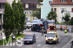 21.07.2020, Eurofighter-Transport durch Kaufbeuren, Ziel ist Manching bei Ingolstadt. Der Eurofighter diente elf Jahre lang dem Ausbildungszentrum der Luftwaffe in Kaufbeuren als Schulungsobjekt und wird nun vom Hersteller Airbus wieder flugtauglich gemacht. ber die B12 von Kaufbeuren geht es in Richtung Kempten und dort ber die A7, A8 und A9 nach Manching zur Aufbereitung. 