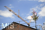 20.07.2020,  Baustelle fr eine Wohnanlage in einem Wohngebiet in Mindelheim, der Baum vom Richtfest steht schon auf dem Hausdach.