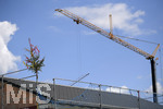 20.07.2020,  Baustelle fr eine Wohnanlage in einem Wohngebiet in Mindelheim, der Baum vom Richtfest steht schon auf dem Hausdach.