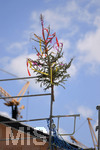 20.07.2020,  Baustelle fr eine Wohnanlage in einem Wohngebiet in Mindelheim, der Baum vom Richtfest steht schon auf dem Hausdach.