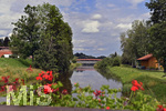 30.07.2020, Lechbruck am See im Allgu, Sommerurlaub in der Heimat. AM Gruberbach neben dem See blhen Blumen ber der Brcke.