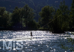 12.09.2020, Immenstadt im Allgu,  am Inselsee fahren die Wakeboarder am Schlepplift ber den See.