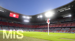 18.09.2020, Fussball 1. Bundesliga 2020/2021, 01. Spieltag, FC Bayern Mnchen - FC Schalke 04, in der Allianz-Arena Mnchen.   Die Eckfahne und das Stadiondach in der blauen Stunde,



