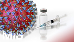 09.10.2020, Symbolbild Impfstoff, mit Grafik, Corona-Virus Mikroskopische Ansicht, mit Impfstoff-Probe im Vordergrund. (Bildmontage) 3D-Grafik: Sofiane Regragui 