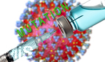 09.10.2020, Grafik, Corona-Virus Mikroskopische Ansicht, mit Impfstoff-Probe im Vordergrund. (Bildmontage)  3D-Grafik: Sofiane Regragui , Das Corona-Virus mutiert. 
 
