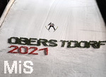 03.03.2021, Nordische SKI WM Oberstdorf 2021, Oberstdorf im Allgu, Skispringen Groschanze, Herren,  Springer fliegt ber das Logo Oberstorf 2021.