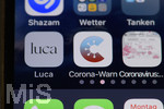 19.04.2021, Die Corona-Nachverfolgungs-App LUCA und die Corona-Warn-App der Bundesregierung auf dem Smartphone iPhone.