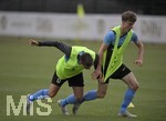01.07.2021, Fussball 3. Liga 2021/2022, TSV 1860 Mnchen Sommer-Trainingslager in Windischgarsten, sterreich. Erstes Training auf dem Platz unter dem Mannschaftshotel Dilly, v.li:  Alexander Freitag (TSV 1860 Mnchen) zerrt an Leon Klassen (TSV 1860 Mnchen) 