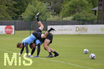 02.07.2021, Fussball 3. Liga 2021/2022, TSV 1860 Mnchen Sommer-Trainingslager in Windischgarsten, sterreich.  Training auf dem Platz neben dem Mannschaftshotel Dilly, Richard Neudecker (TSV 1860 Mnchen) lsst sich von Torwart Marco Hiller (TSV 1860 Mnchen) auf dem Rcken krabbelnd tragen.