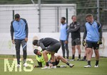 02.07.2021, Fussball 3. Liga 2021/2022, TSV 1860 Mnchen Sommer-Trainingslager in Windischgarsten, sterreich.  Training auf dem Platz neben dem Mannschaftshotel Dilly, Stephan Salger (1860 Mnchen) verletzt am Boden.