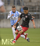 24.08.2021, Fussball 3. Liga 2021/2022, 5.Spieltag, TSV 1860 Mnchen - FC Viktoria Kln, im Grnwalder-Stadion Mnchen, v.li: Niklas Lang (TSV 1860 Mnchen) gegen Seokju Hong (Viktoria Kln)

