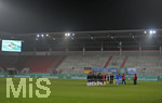16.11.2021,  Fussball  EM-Qualifikation U21, Gruppenphase 7. Spieltag, Deutschland - San Marino, im AUDI-Sportpark Ingolstadt, Aufstellung der beiden Mannschaften zur Hymne, die Tribünen sind teilweise leer.