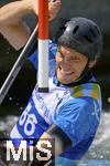 28.07.2022, Kanu-Slalom Weltmeisterschaften 2022 in Augsburg, Eiskanal, Olympiapark, Kajak Einer Mnner 2.Vorlauf, Thibaud Lacour (Rumnien)