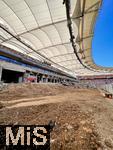 07.08.2022, Fussball 1. Bundesliga 2022/2023, 01.Spieltag, VfB Stuttgart - RB Leipzig, in der Mercedes-Benz-Arena Stuttgart. Die Stadion-Haupttribüne ist derzeit teilweise abgerissen, der Umbau ist nötig wegen modernisierungen zur EM-2024. 