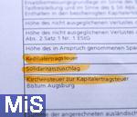 25.02.2023, Mindelheim, Bayern, Formular Aktiendepot der DEKA-Bank, Positionen zur Abgabe der Steueranteile, Kapitalertragssteuer, Solidarittszuschlag, Kirchensteuer zur Kapitalertragssteuer.
