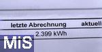 25.02.2023, Mindelheim, Bayern, Formular Stromrechnung eines Stadtwerkes mit 2399 kWh Stromverbrauch.