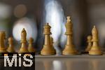 07.03.2023, Das 38. Internationale ChessOrg-Schachfestival in Bad Wörishofen (Bayern). Die Elite der Schach-Szene aus fast der ganzen Welt kämpft an den Tischen im Kurhaus um Weltranglistenpunkte und Preisgelder. Die Schachfiguren stehen auf dem Schachbrett bereit.