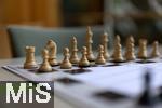 07.03.2023, Das 38. Internationale ChessOrg-Schachfestival in Bad Wörishofen (Bayern). Die Elite der Schach-Szene aus fast der ganzen Welt kämpft an den Tischen im Kurhaus um Weltranglistenpunkte und Preisgelder. Die Schachfiguren stehen auf dem Schachbrett bereit. 